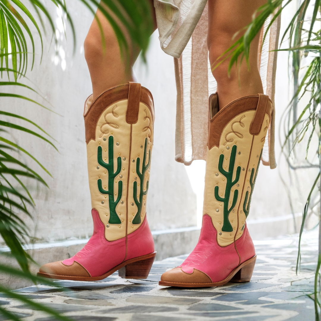 Cactus Boots | Pink and Tan