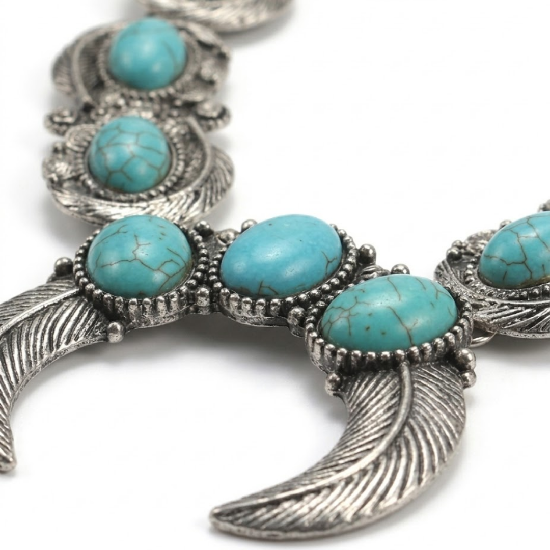 Canyon Turquoise Moon Feather Statement Necklace