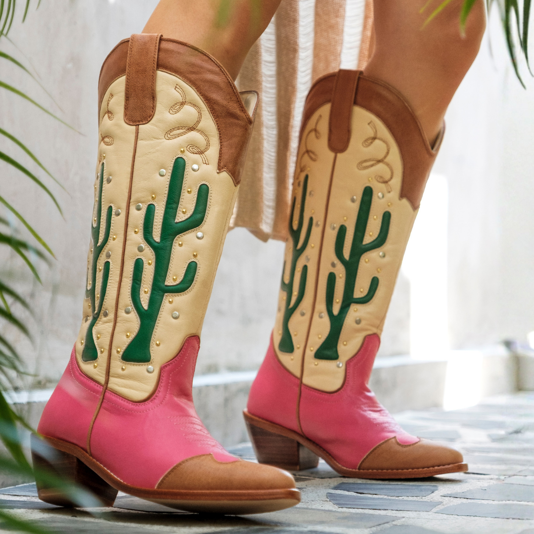 Cactus Boots | Pink and Tan