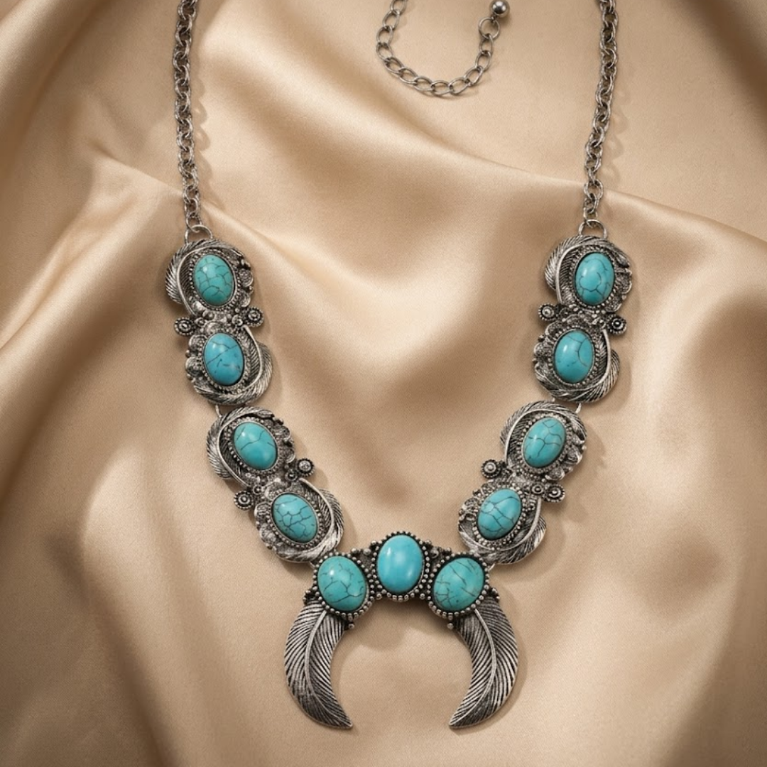 Canyon Turquoise Moon Feather Statement Necklace