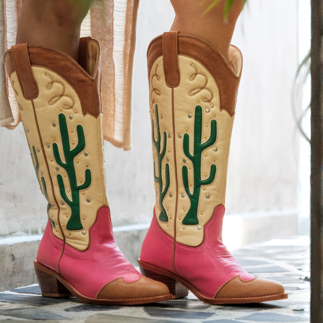 Cactus Boots | Pink and Tan
