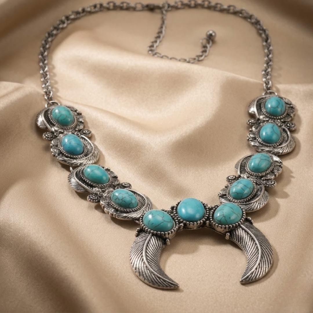 Canyon Turquoise Moon Feather Statement Necklace