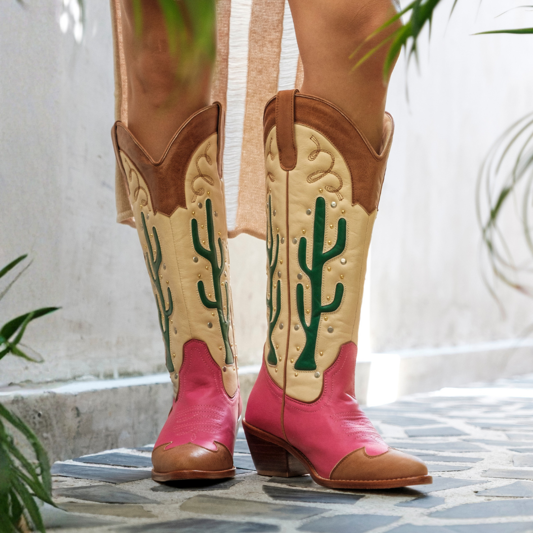 Cactus Boots | Pink and Tan