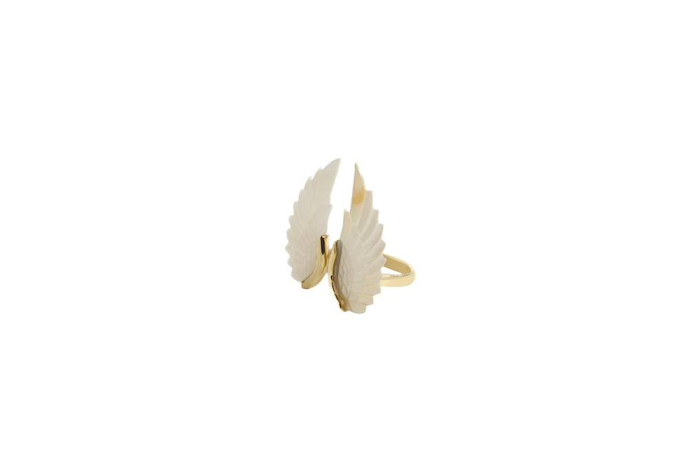 Angel Wings Ring made from carved white bone and brass