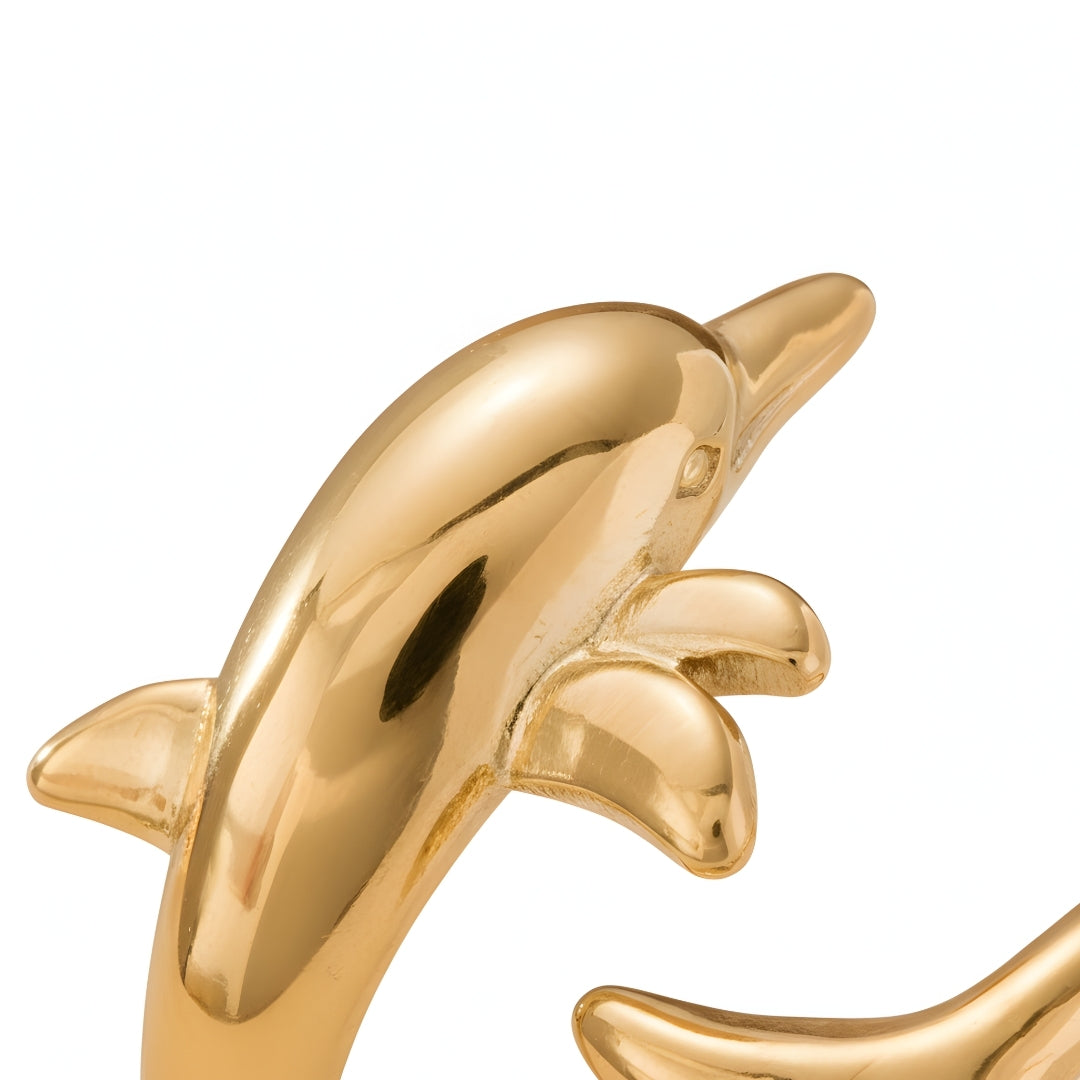 Side view of AquaSpirit Dolphin Ring from House of Hide, showcasing intricate dolphin curves.