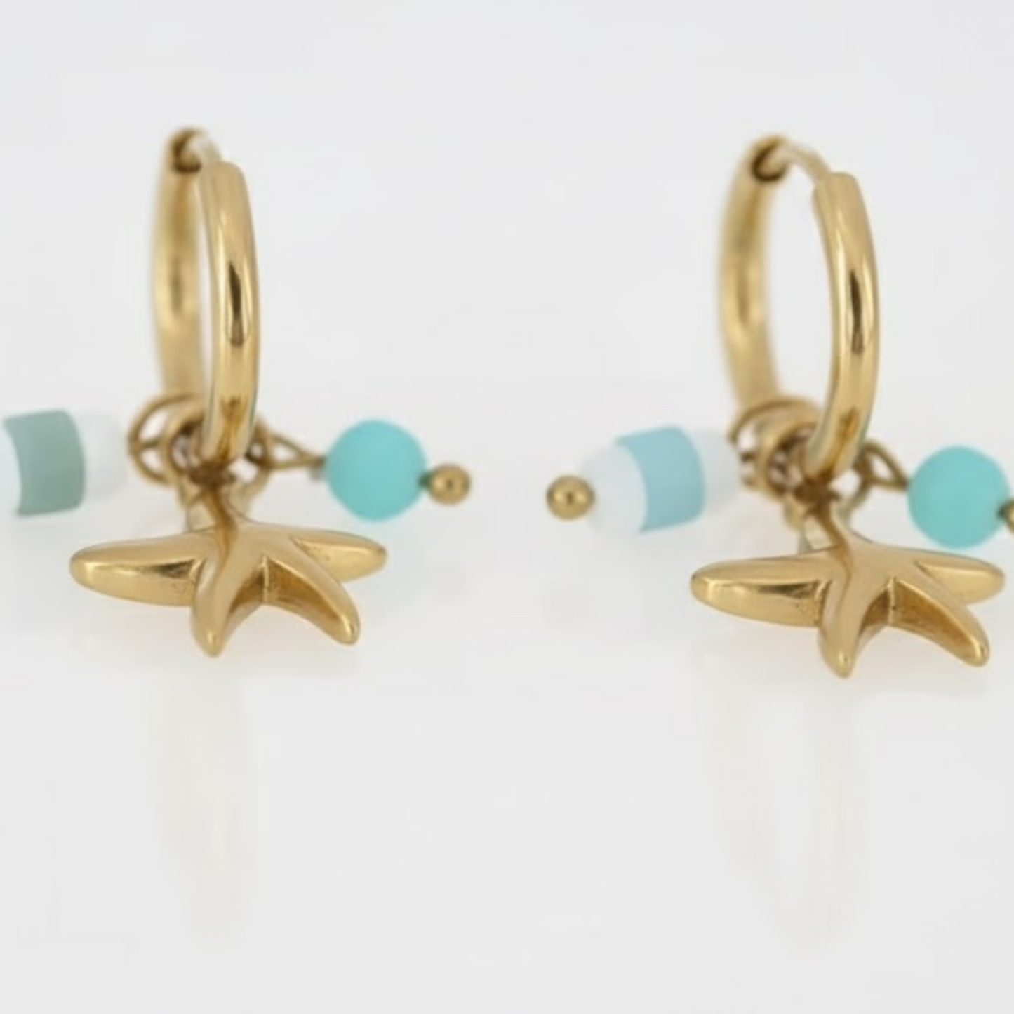 House of Hide Aurelia Hoops Perth Australia ocean-inspired gold earrings with blue and white beads