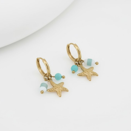 Aurelia Hoops Perth Australia House of Hide handcrafted gold starfish charm earrings