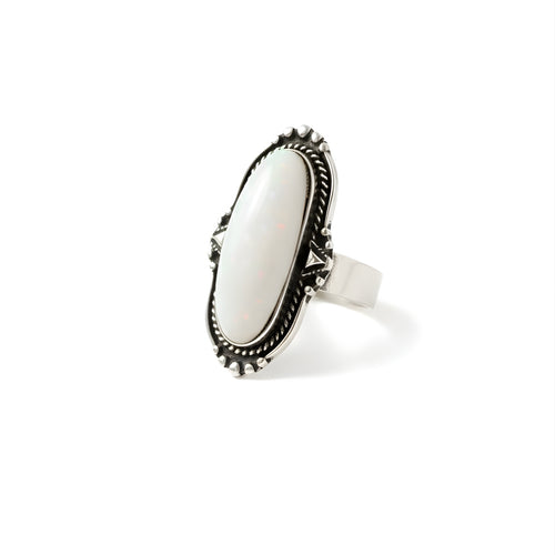 Silver oval gemstone ring Perth Australia House of Hide photographed on marble