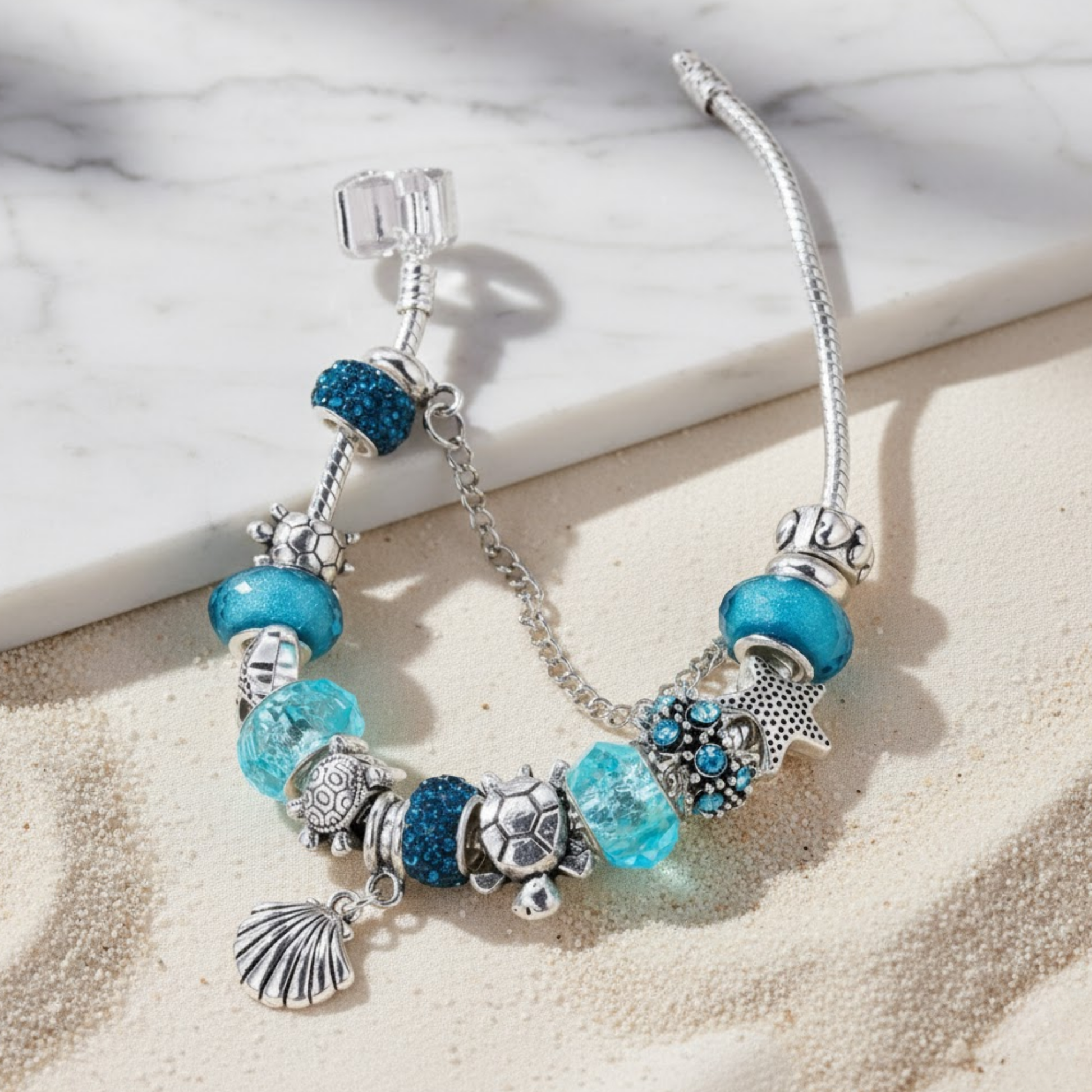 Elegant turquoise and silver Azure Tide Bracelet from House of Hide Perth Australia beach-inspired jewellery