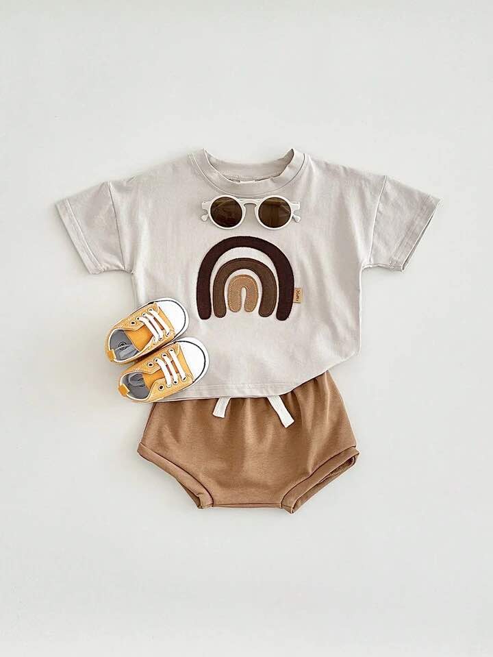Baby Boy Summer Clothing: Beige Rainbow Set 