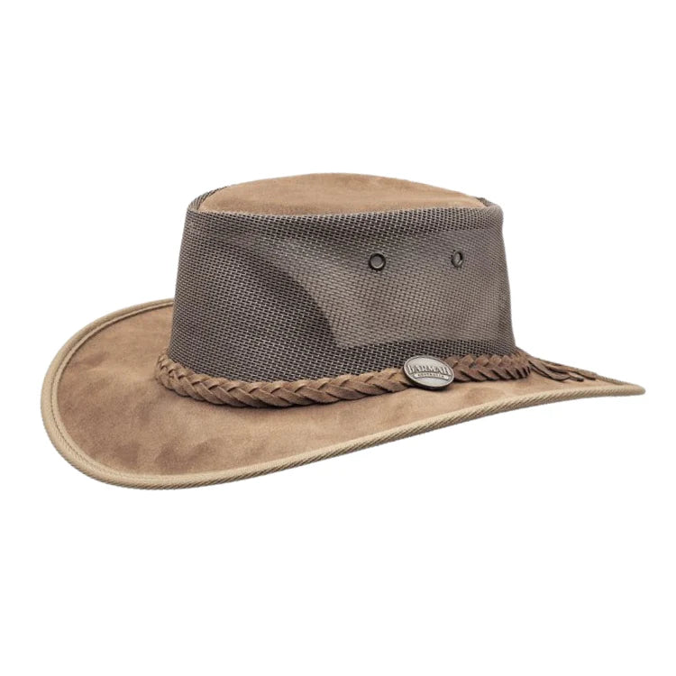 Barmah 1064 Foldaway Bronco Cooler Hat – Cattle Suede Leather, Mesh Crown, UPF 50+ Sun Protection, Lightweight, Australian Made Outback Hat