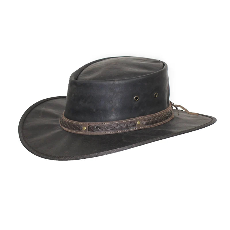 Barmah 1018CR Squashy Crackle Kangaroo hat front view with Cooper Crossing hatband.