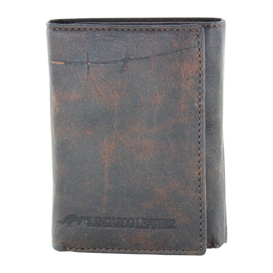 Close-up of the Barmah Hickorystone 2 Fold Wallet made from wild kangaroo leather, showing natural grain variations and soft, weathered texture that highlight its vintage character.