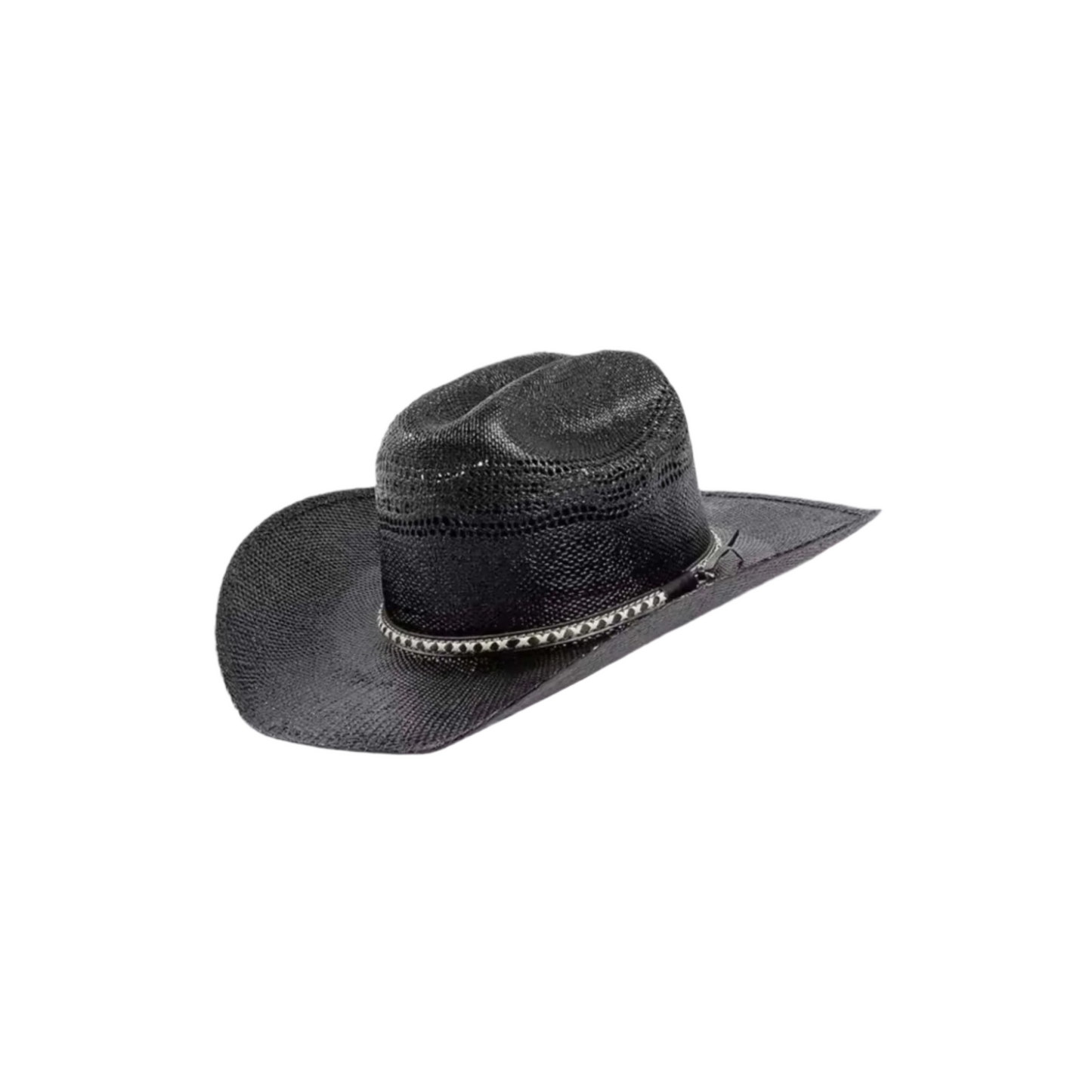 Black papergrass cowboy hat with curved brim and decorative band – House of Hide