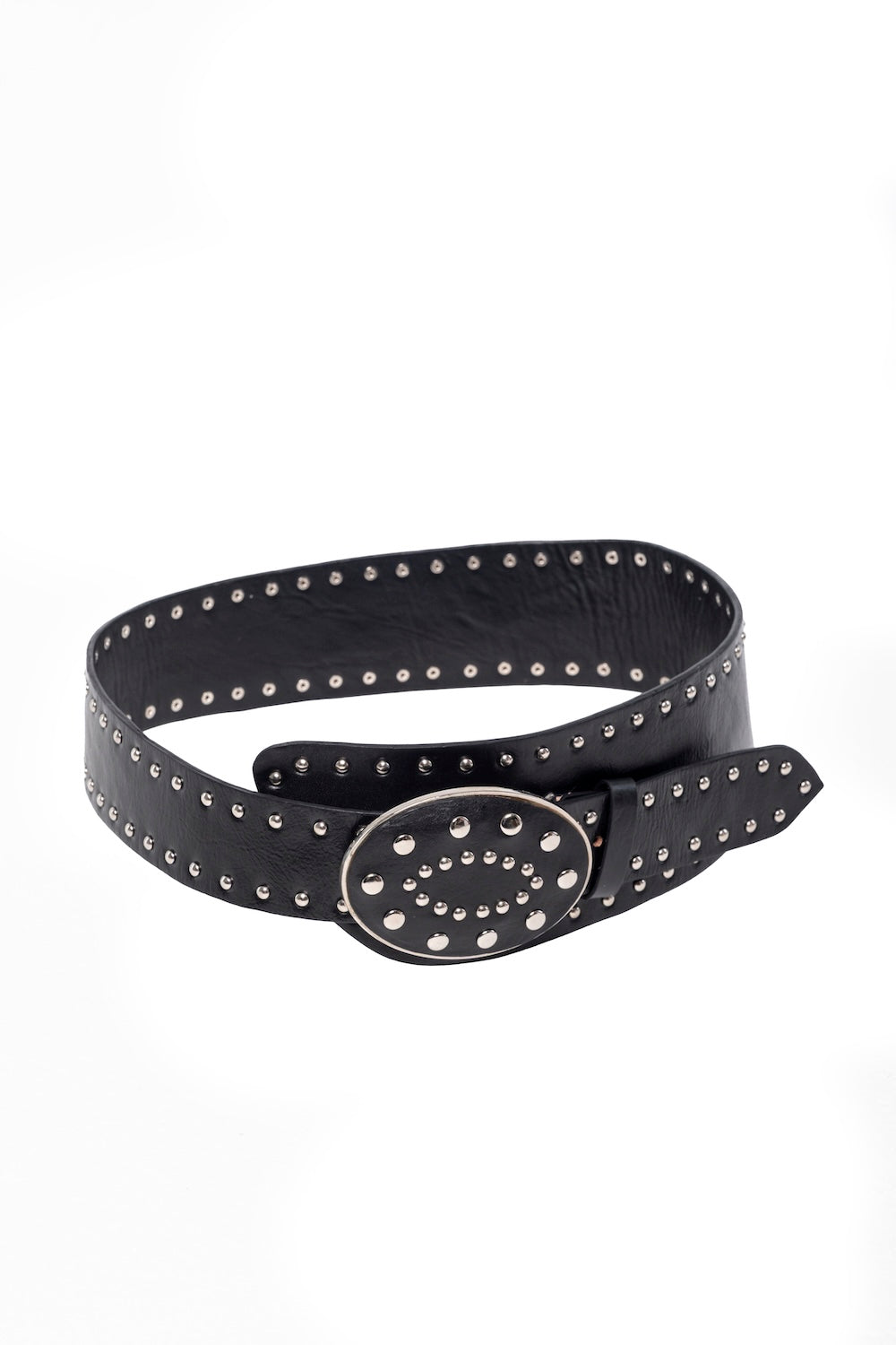 Classic black leather belt featuring western-inspired silver buckle detailing—ethically handcrafted in Australia with a bold, country-boho edge.