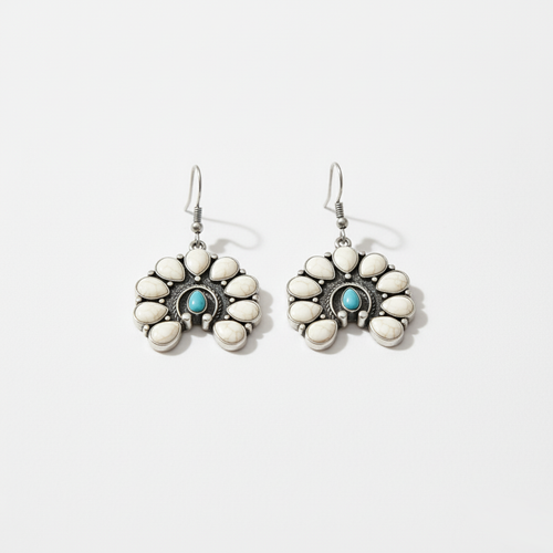 Bohemian Blooming Earrings Perth Australia Houseofhide featuring turquoise stones and antique silver floral detailing.