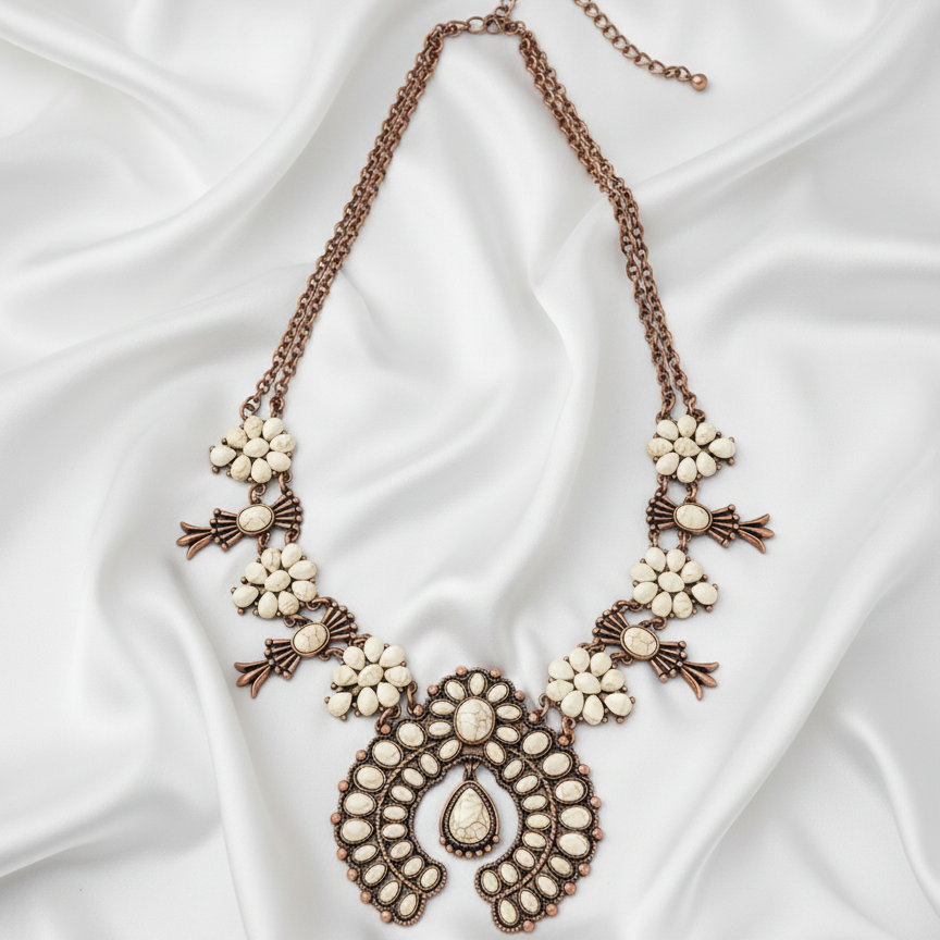 Bohemian Elegance Necklace Perth Australia House of Hide handcrafted floral jewellery set with earrings