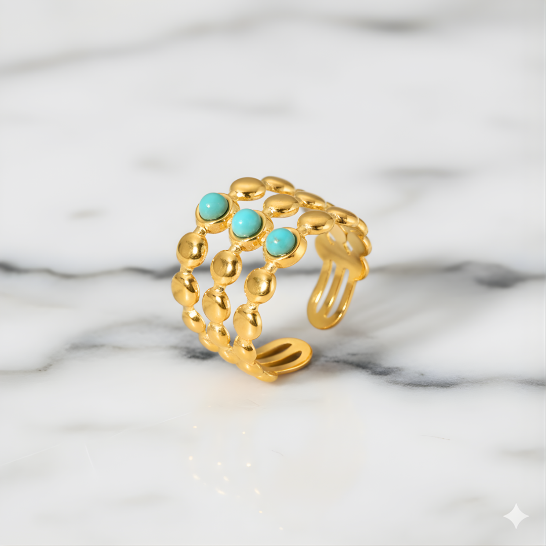 Boho Mystica Ring Perth House of Hide handcrafted gold ring with turquoise stones