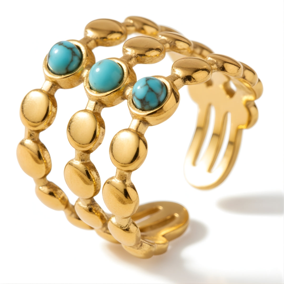 Elegant gold ring with turquoise accents Perth Australia House of Hide boho jewellery