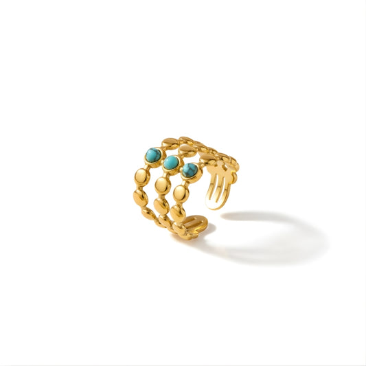 Boho Mystica Ring Perth Australia House of Hide gold ring with turquoise stones on white background