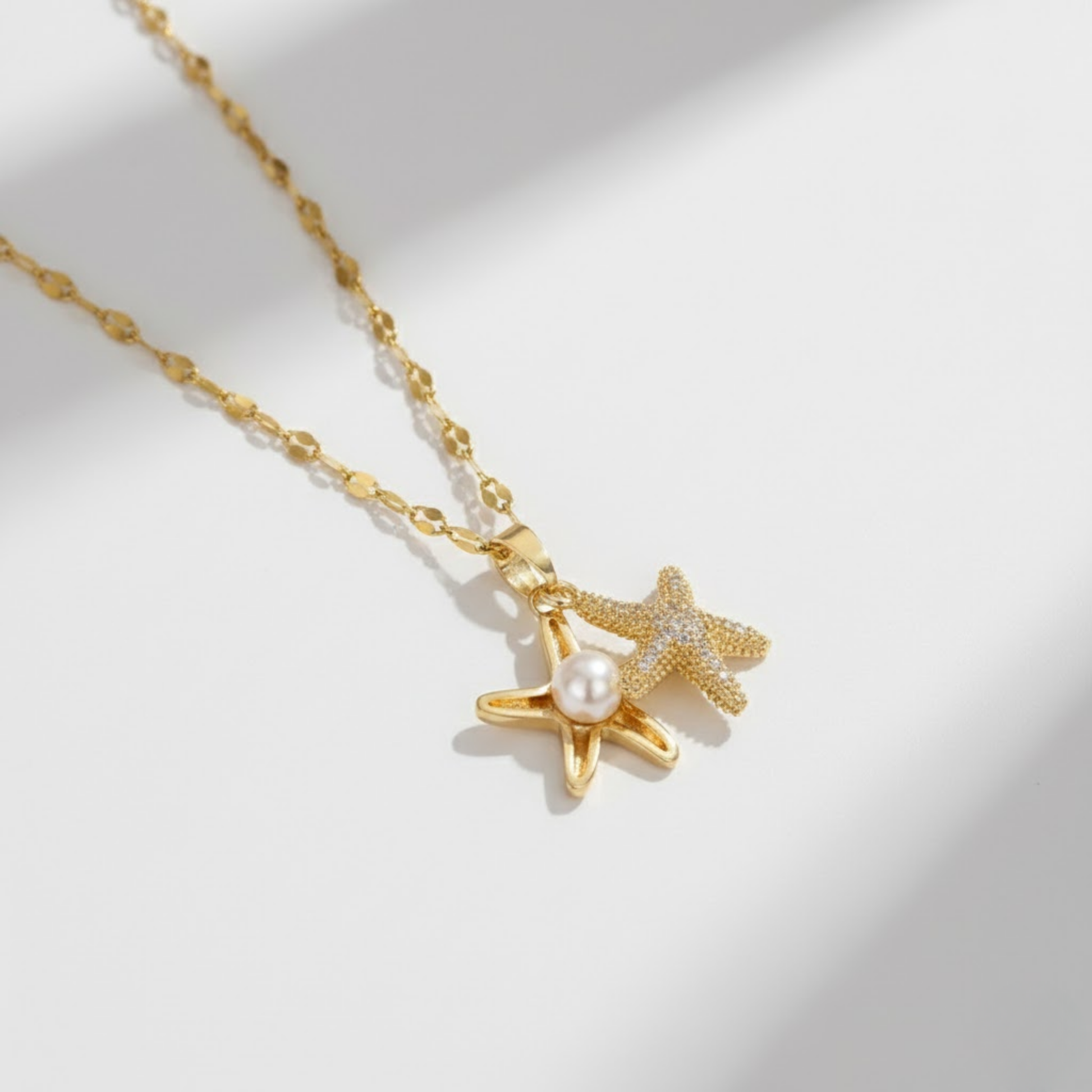 Boho Starshine Pendant Necklace Perth Australia House of Hide elegant gold starfish necklace with rhinestone shell design