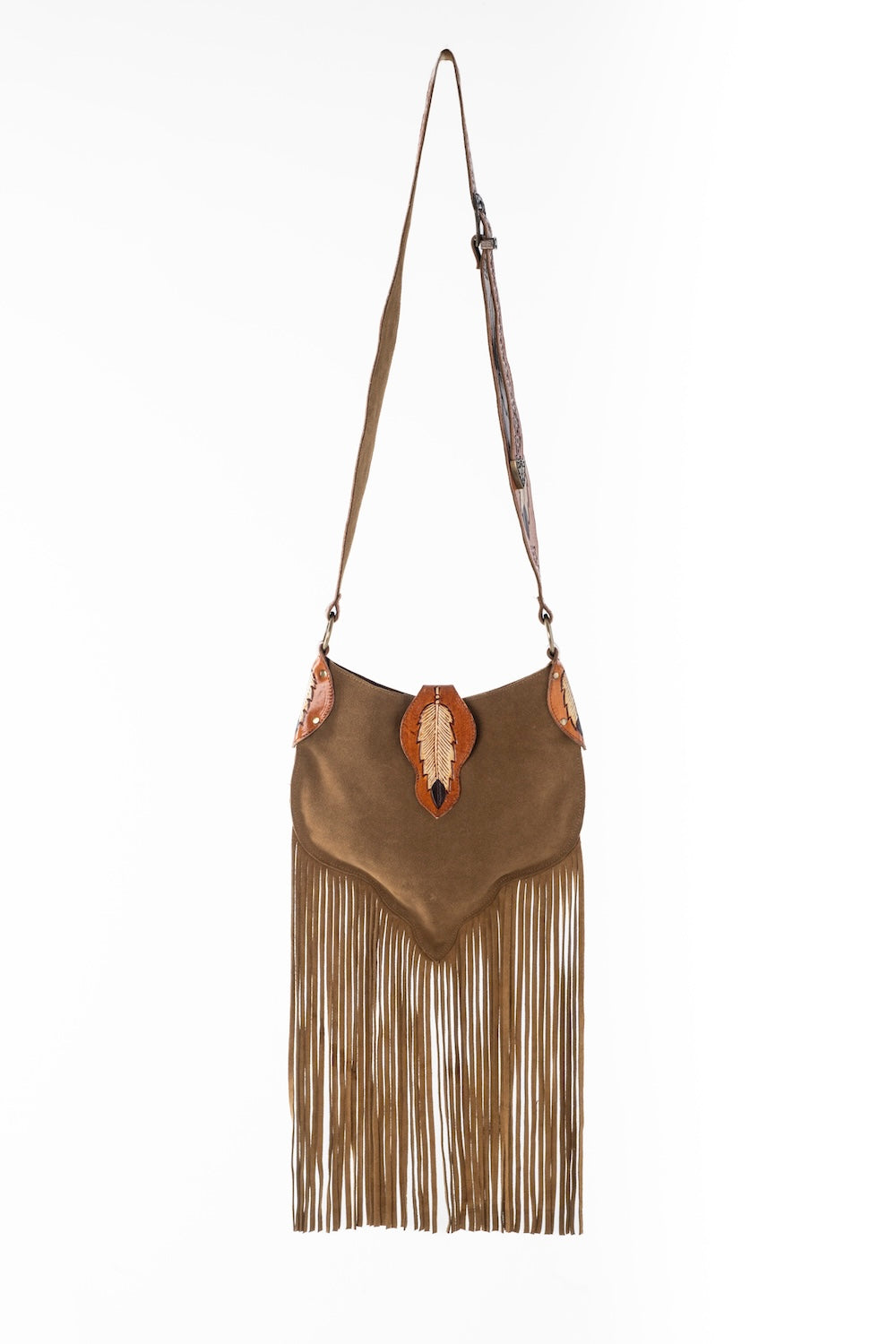 Boho Bronco Bag | Tan Fringe Longhorn white background pic back