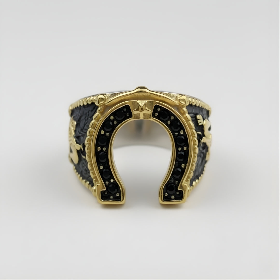 Elegant Bold Luck Ring Perth Australia Houseofhide displayed on a soft background showing rope-edge detailing.