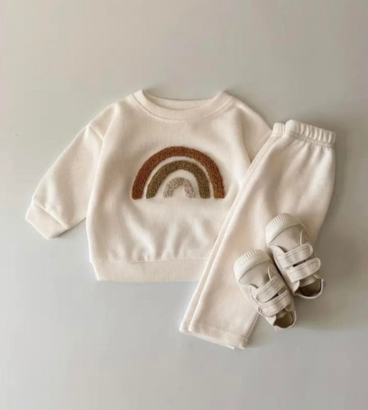 Rainbow Cream Two Piece Long Sleeve Set