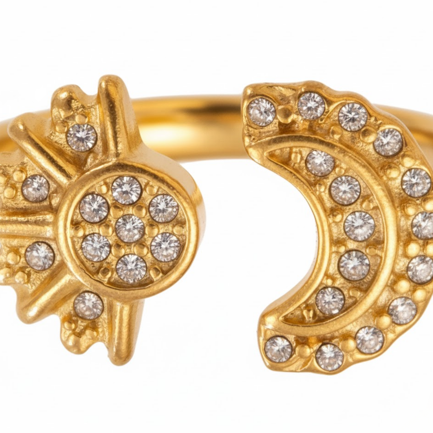 Celestial Glow Ring Set Perth Australia House of Hide gold and silver star and moon ring set with cubic zirconia accents