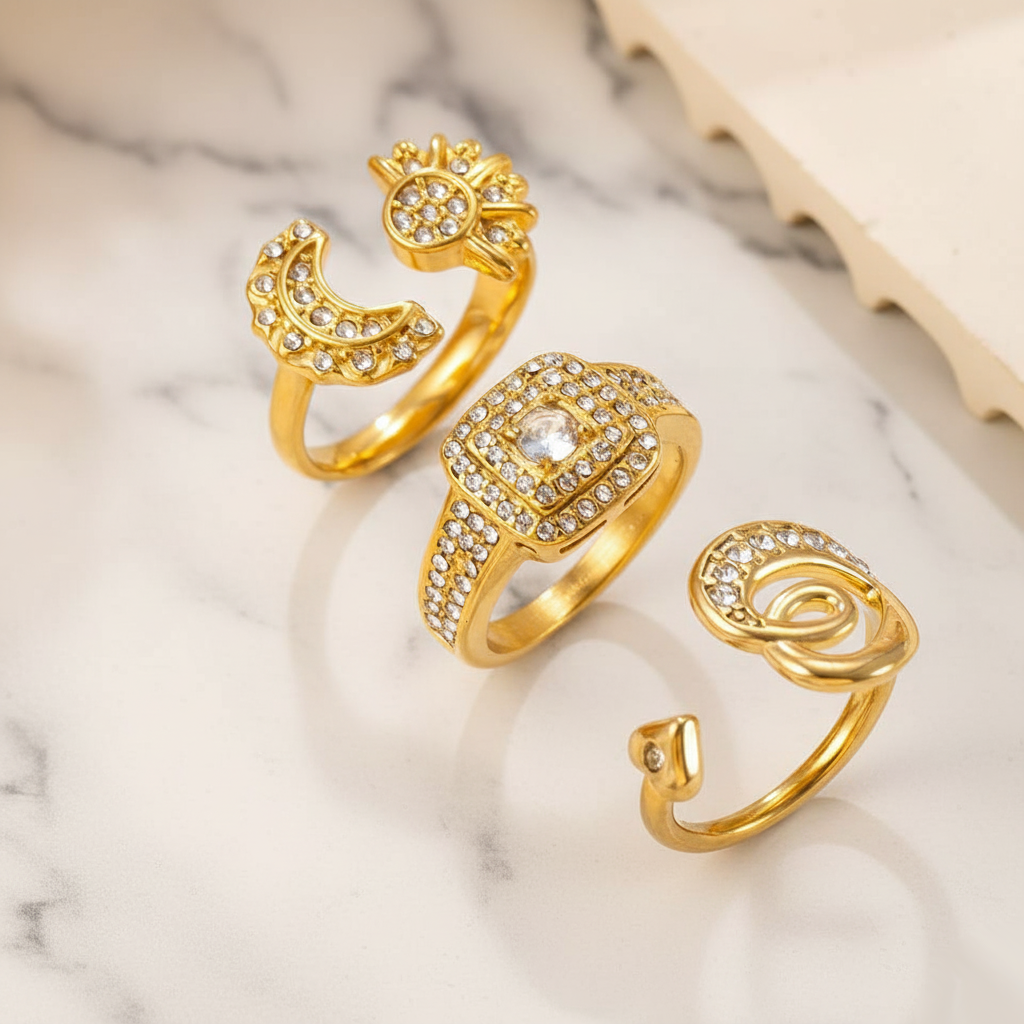 Handcrafted Celestial Glow Ring Set Perth Australia cosmic inspired stainless steel jewellery from House of Hide