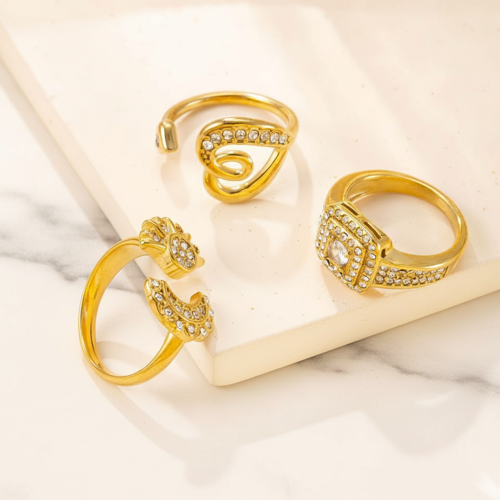 House of Hide Celestial Glow Ring Set Perth Australia vintage celestial rings with star and moon design