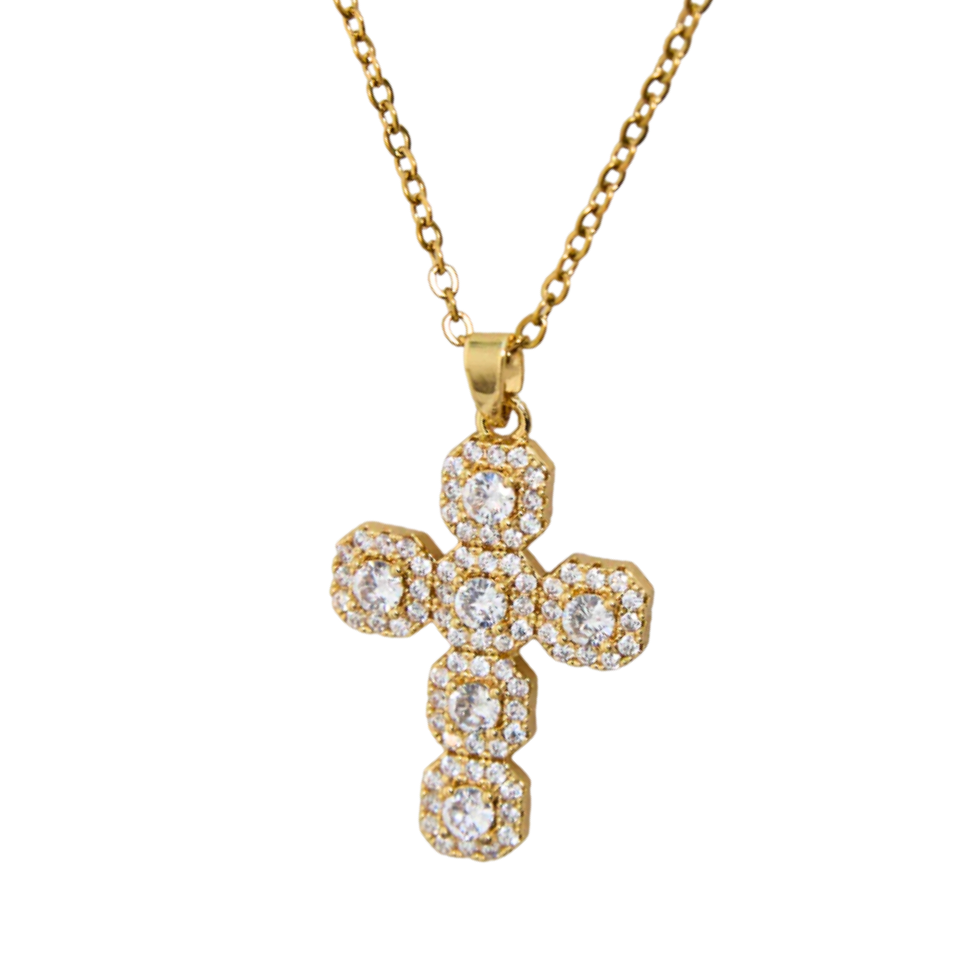 Celestial Spark Cross Necklace Perth Australia House of Hide copper cross necklace with vibrant cubic zirconia stones