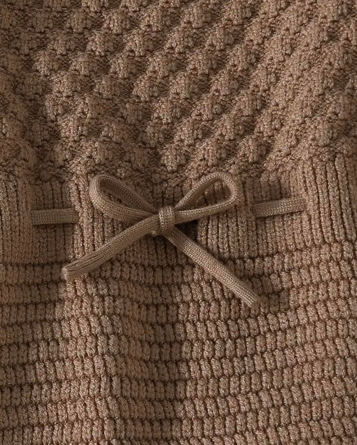 Solid coffee color knit jumpsuit with square neck for baby girls