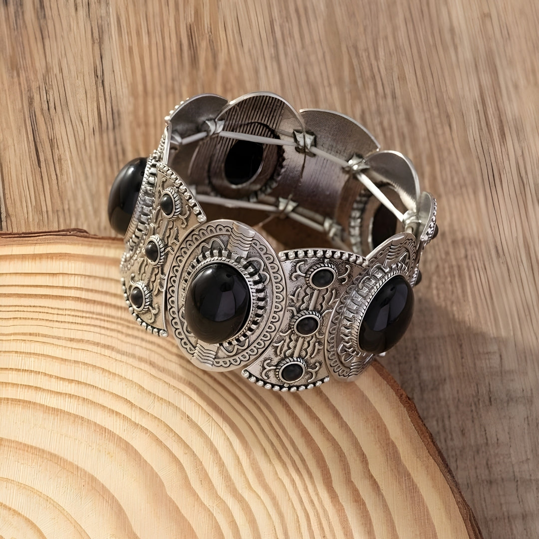 Silver engraved bracelet featuring black gemstones by House of Hide Perth jewellery