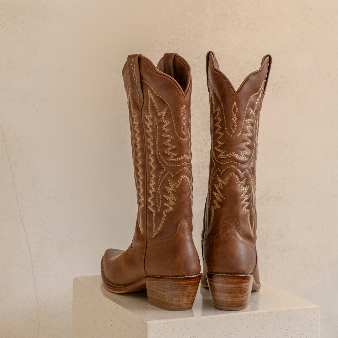 Classic women's leather cowboy boots handcrafted from high-quality genuine leather