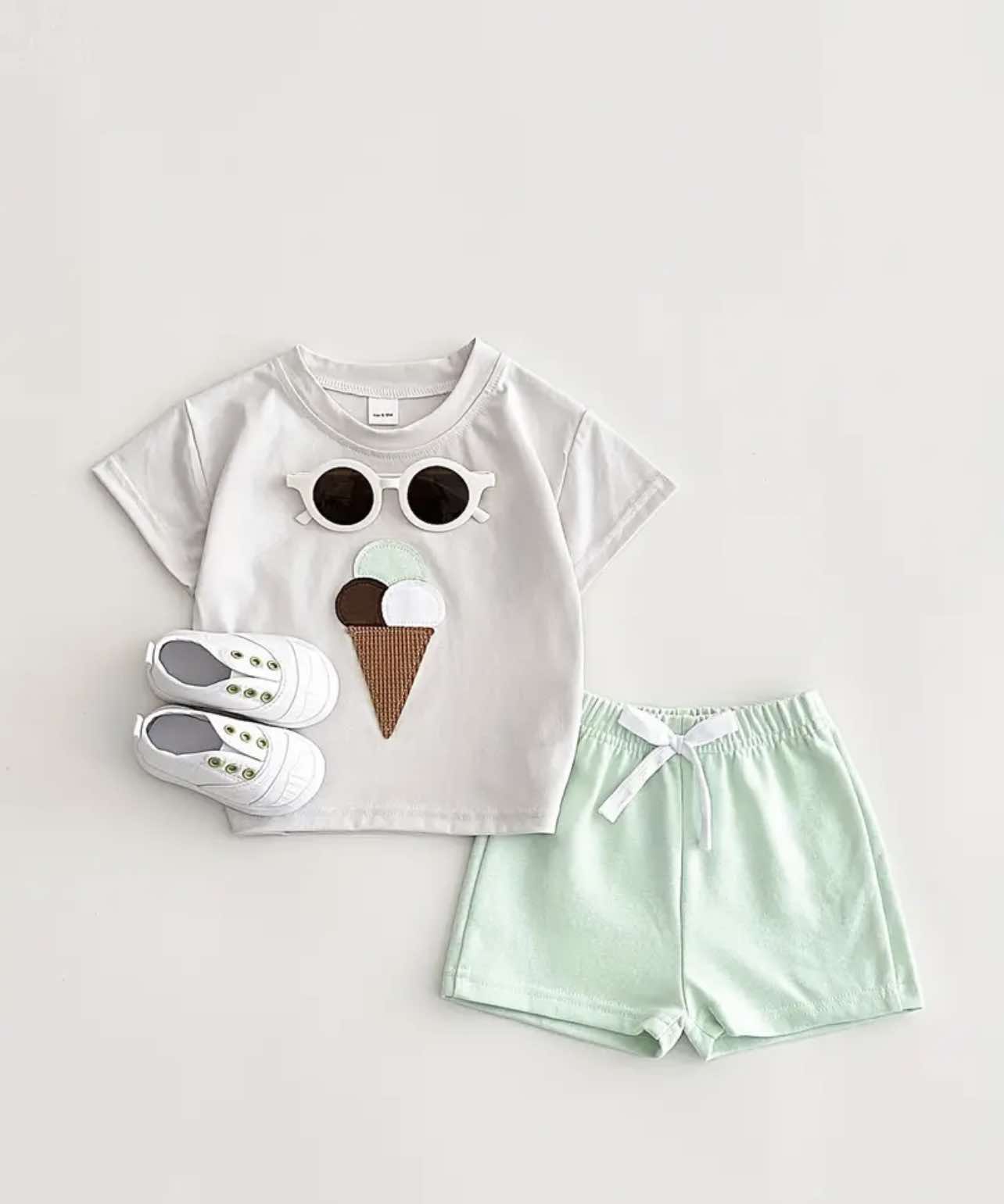 Close-up of the soft cotton fabric of the Ice Cream Set Mint Green, ideal for Australian spring outings.