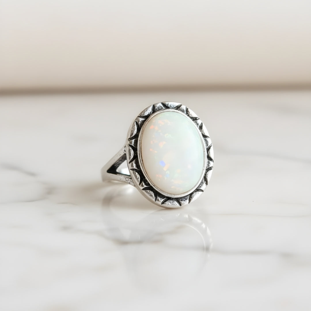 Silver opal ring Perth Australia House of Hide minimalist product photo