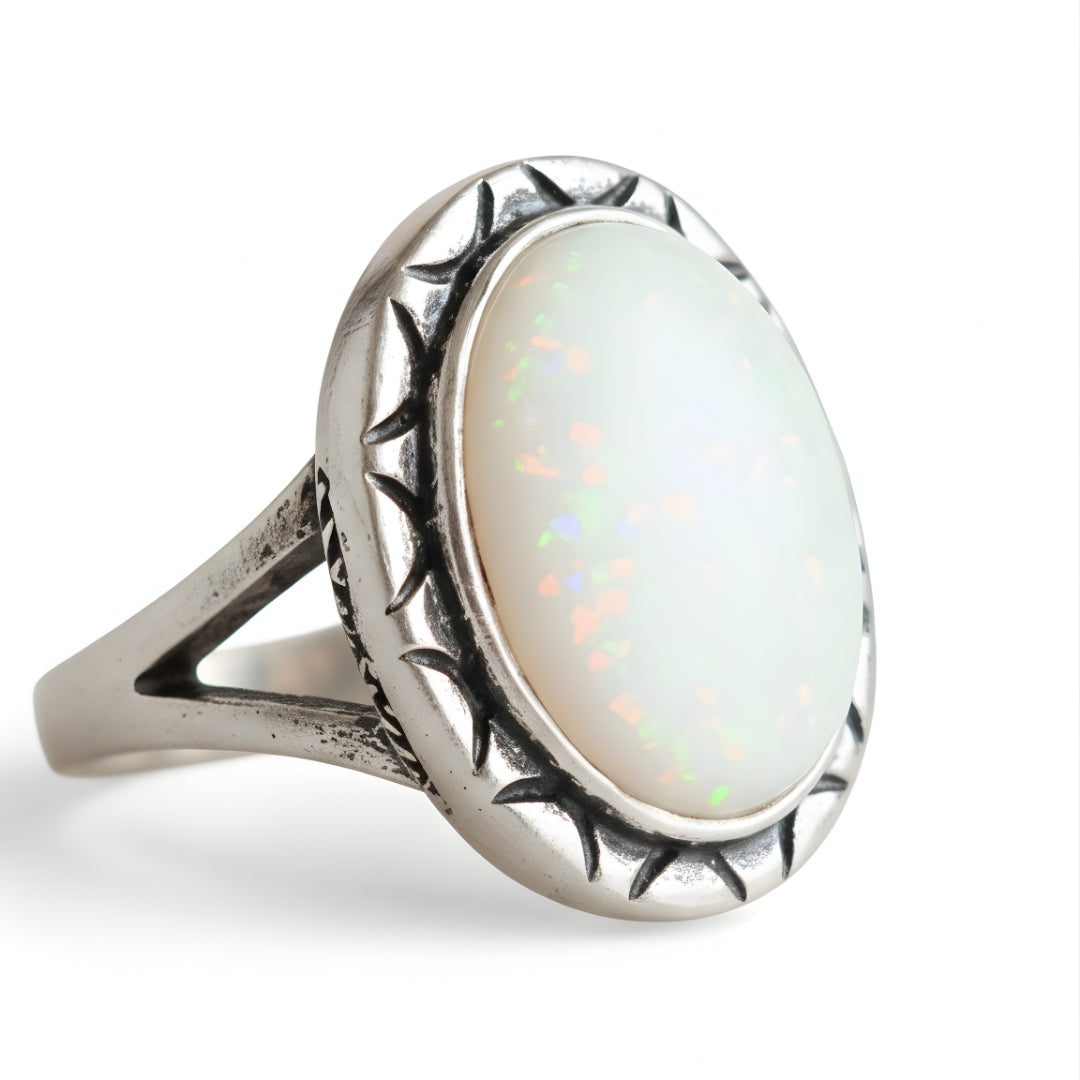 White opal gemstone ring in sterling silver by House of Hide Perth Australia