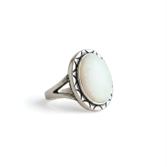 Coral Dream Opal Ring Perth Australia House of Hide silver opal ring on white background