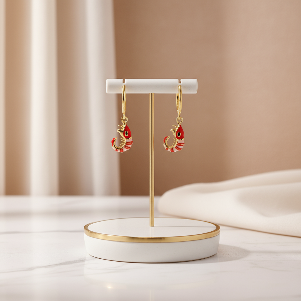 Coral Reef Shrimp Hoops Perth Australia House of Hide beach-inspired gold and red statement earrings