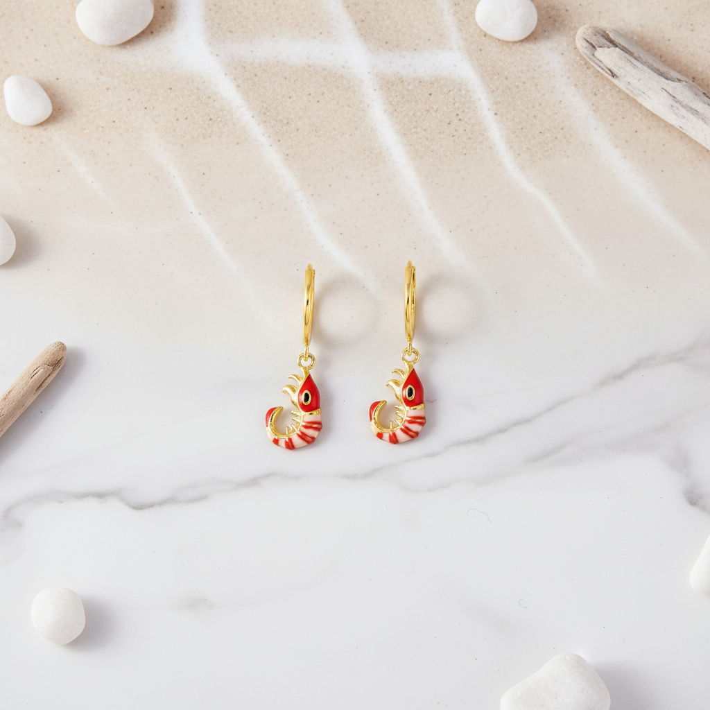 House of Hide Perth Australia Coral Reef Shrimp Hoops vibrant marine charm gold earrings