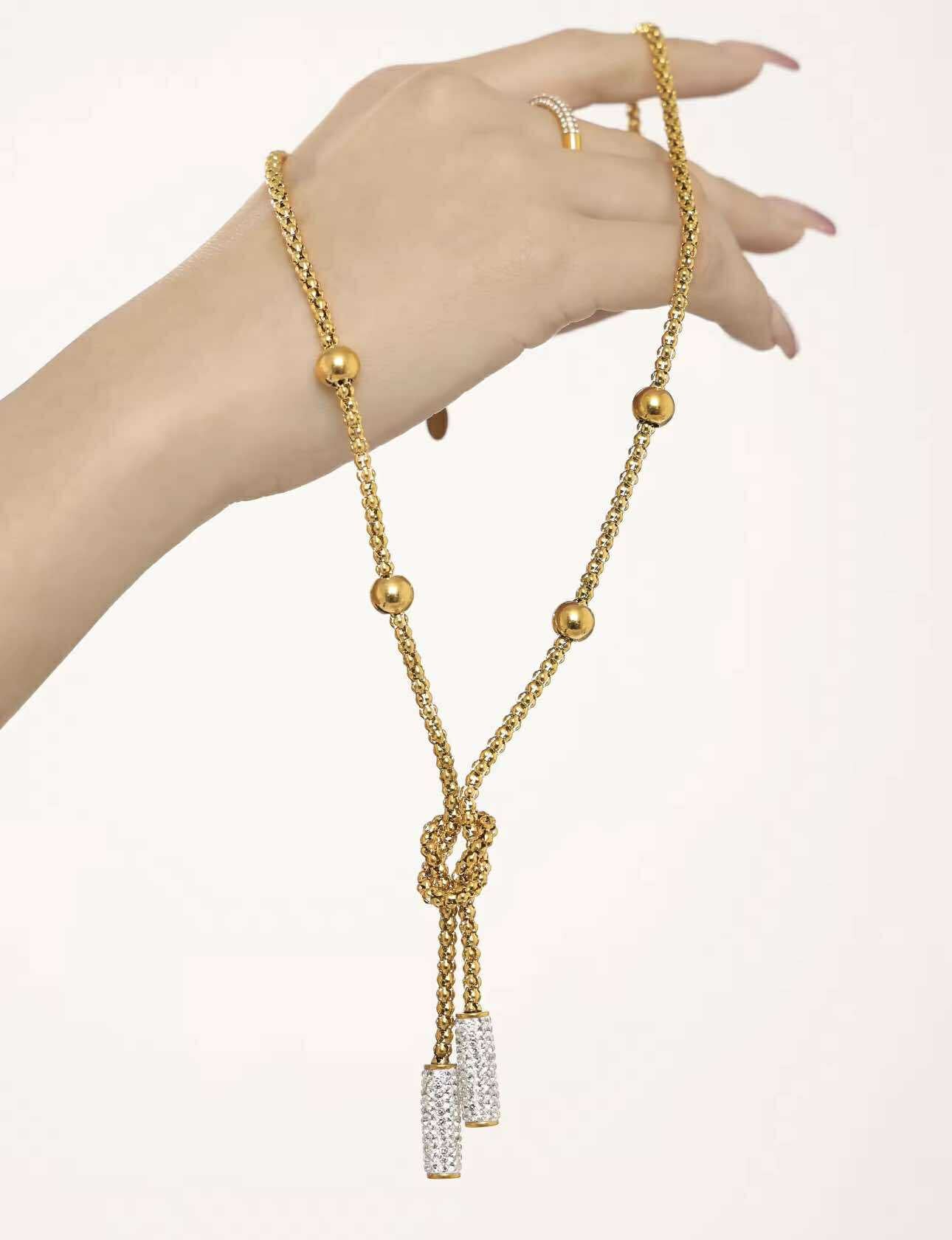 Elegant women’s Y-necklace with Czech rhinestones, perfect for layering.