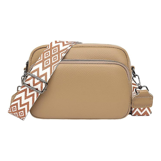 Cross Body Camera Bag - Genuine Leather | Biscuit