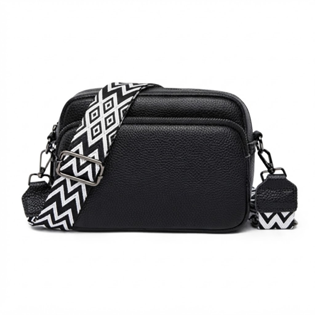 Cross Body Camera Bag - Genuine Leather | Black