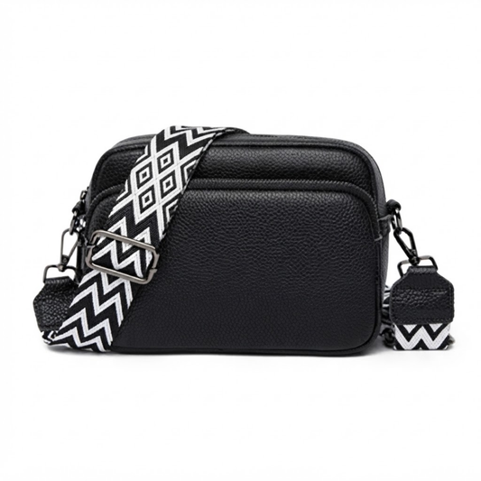 Cross Body Camera Bag - Genuine Leather | Black