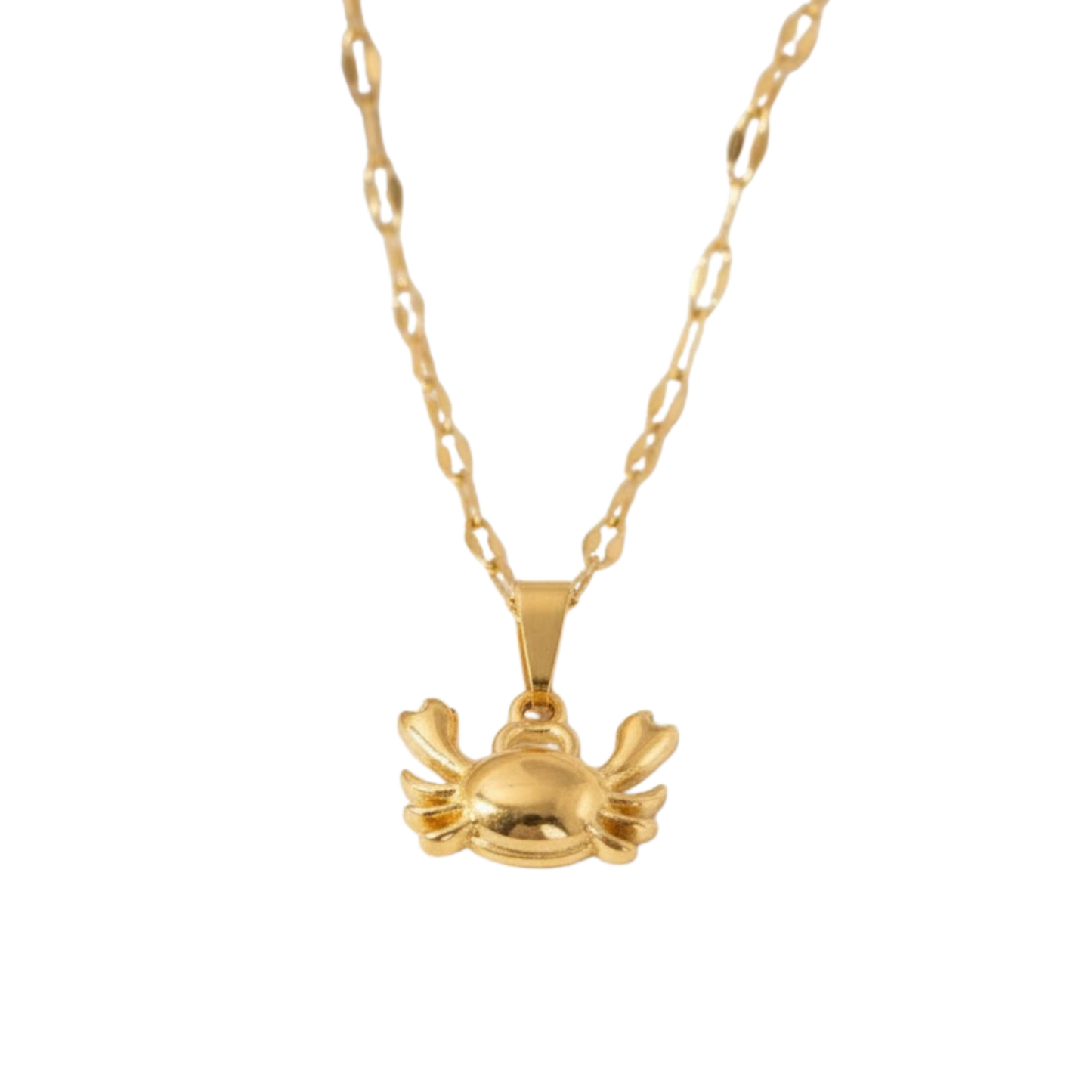 CrystaCrab Charm Necklace displayed on a neutral background, highlighting its radiant, beach-inspired design.