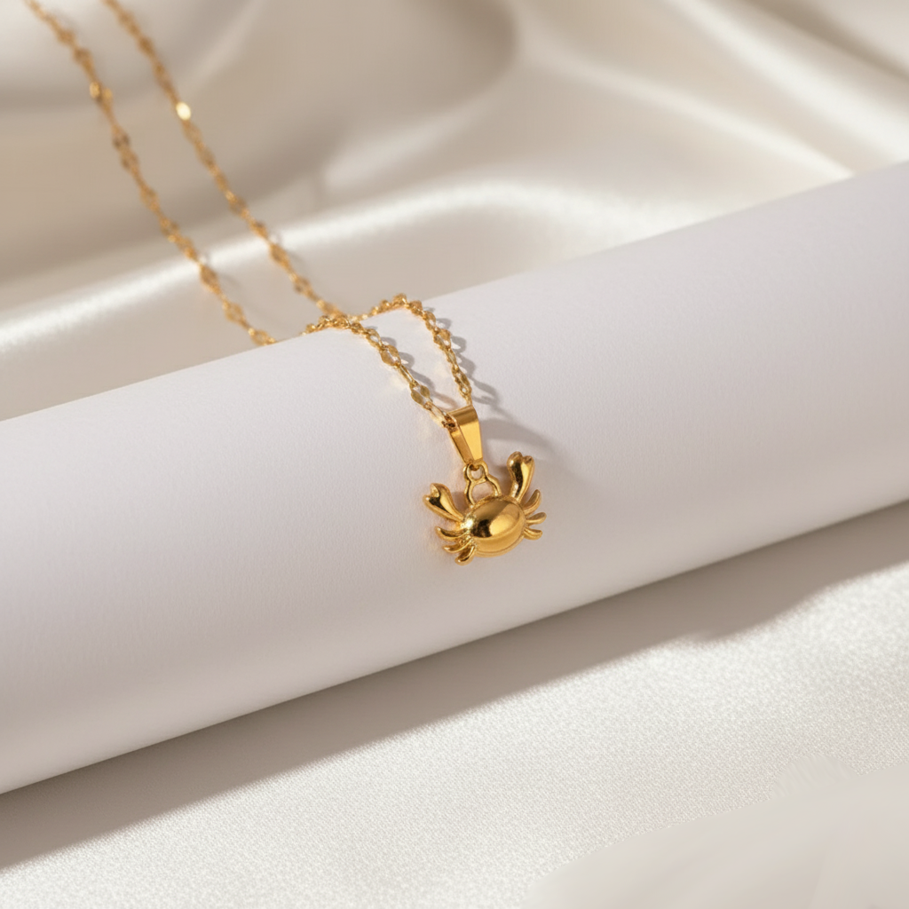 Lightweight CrystaCrab Charm Necklace with shimmering chain and crab charm, perfect for ocean lovers and seaside style.