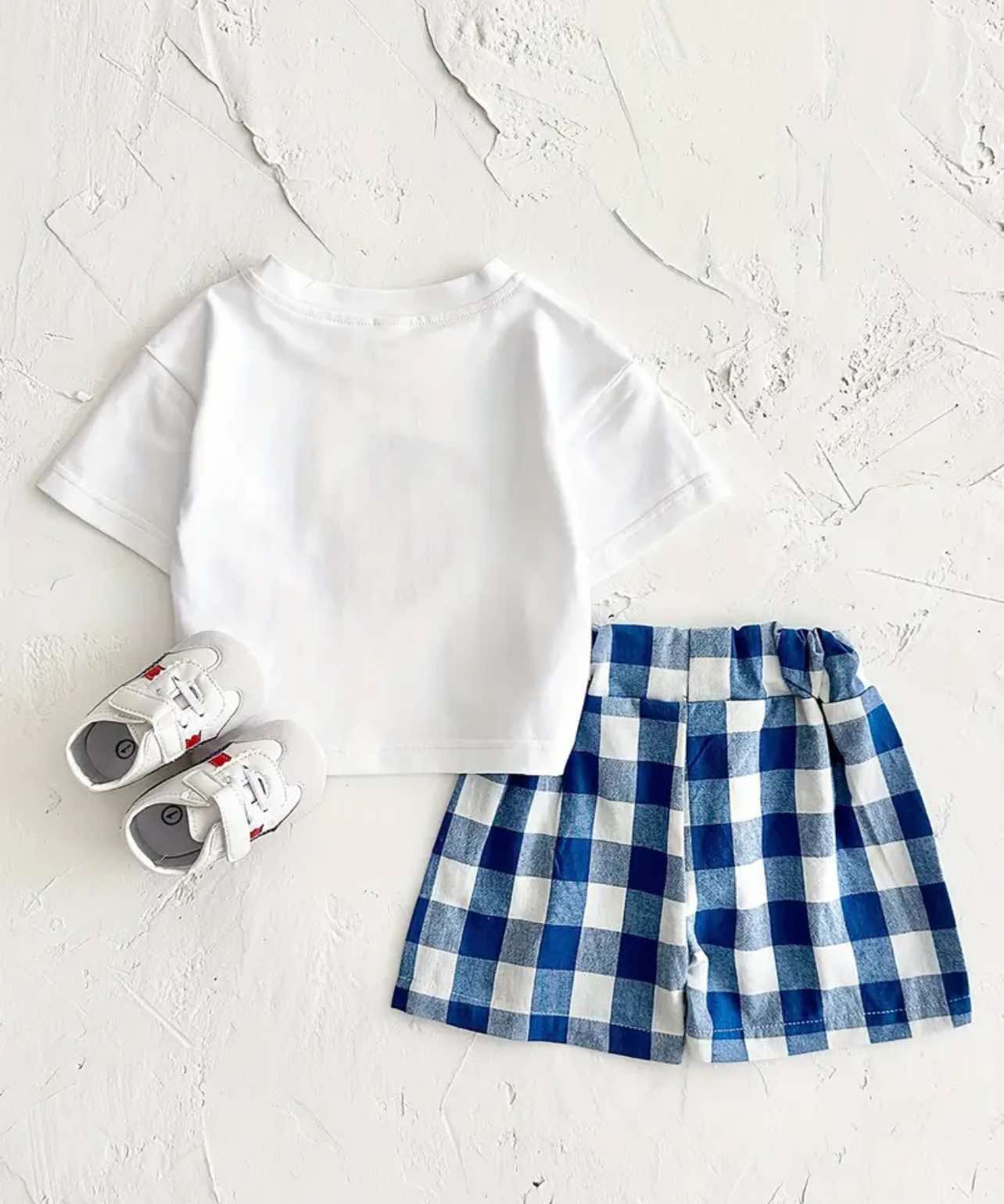 Cute Baby Boy/Girl Summer Set: Lemon Tee with Checked Shorts 