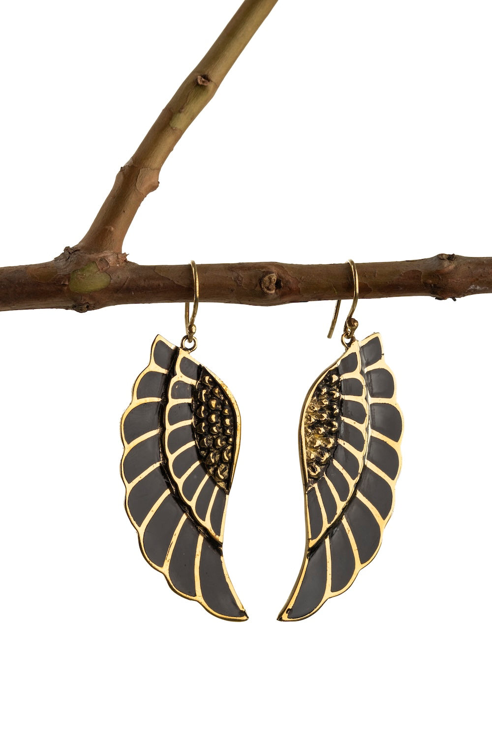Angel Wing Earrings – Black and Gold