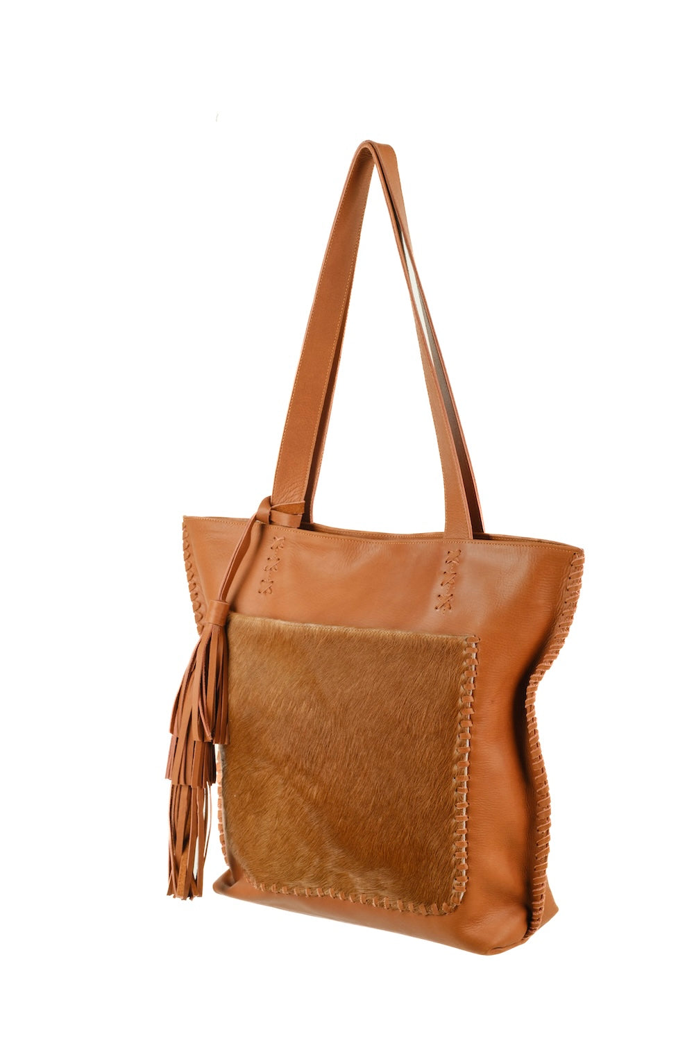 Hair-on cowhide leather Australia shoulder bag in warm tan. Small-batch leather bag designed for timeless, practical style.